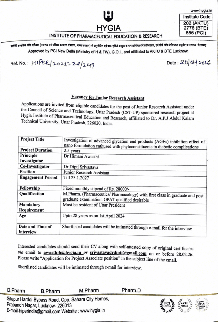 Vacancy for Junior Research Assistant